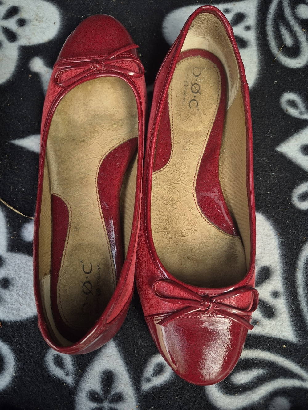 boc Red Patent Ballet Flats with Bow Accent